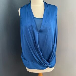 NEW Kenneth Cole New York Blue Draped Twist Front Sleeveless Blouse Size M